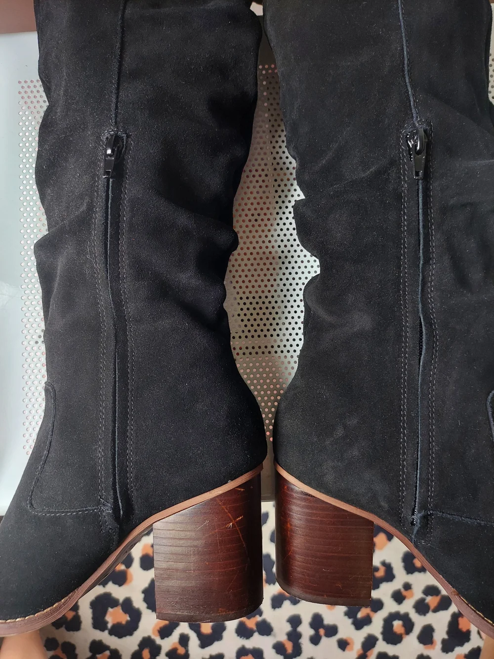 Crown Vintage Black Suede Over-the-Knee Block Heel Boots